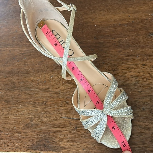 Badgley Mischka Womens Sparkly Gold Crystal Block Heel Sandals Size 9 Party - Picture 12 of 14